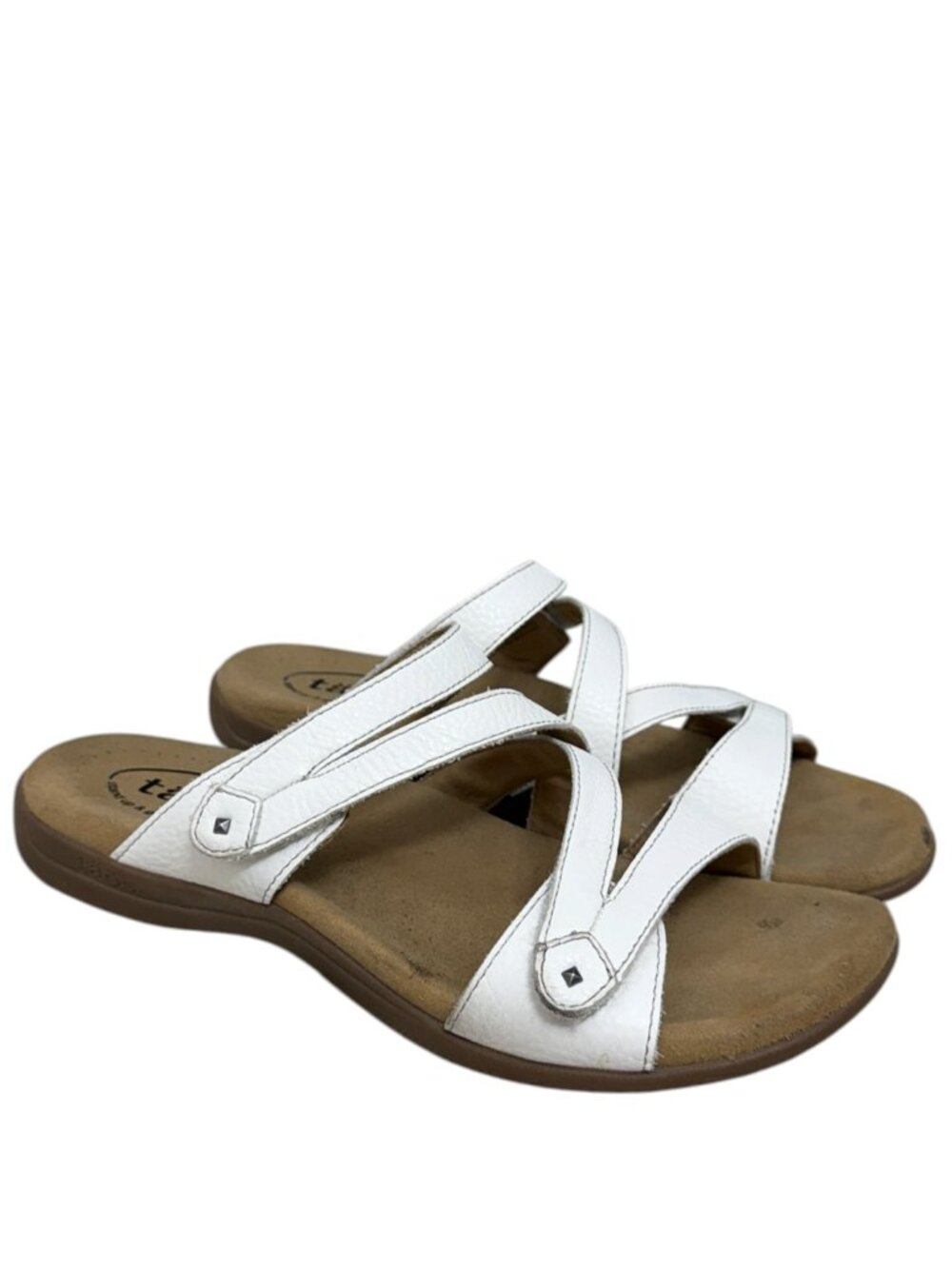 Taos Footwear Women's Double U White leather Slip on Strapy Sandals Size 8